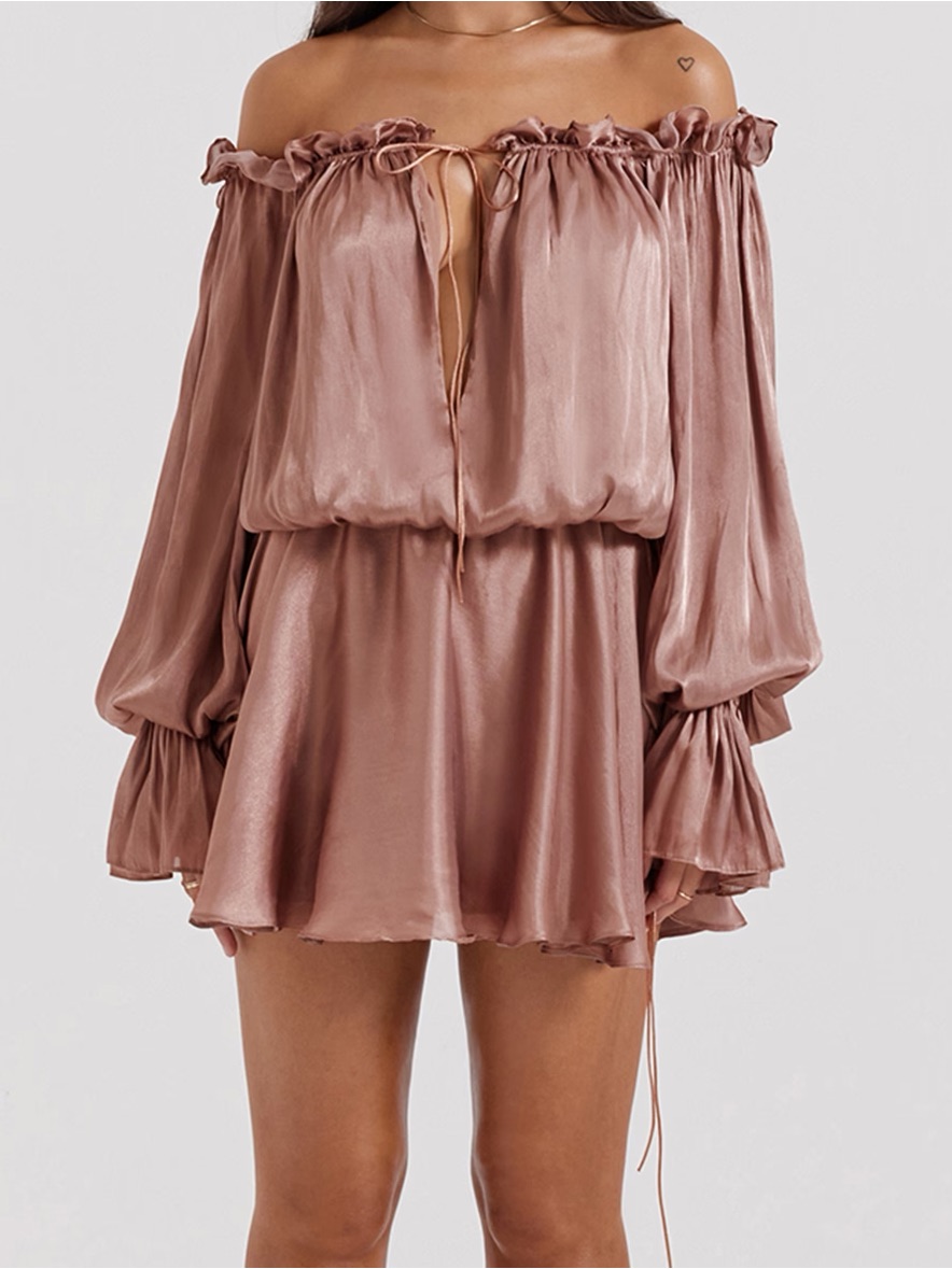 House Of Cb Chaya Hazelnut Off Shoulder Dress
